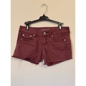American Eagle Y2K Low Rise Jean Cut-Off Shorts Maroon Size 2